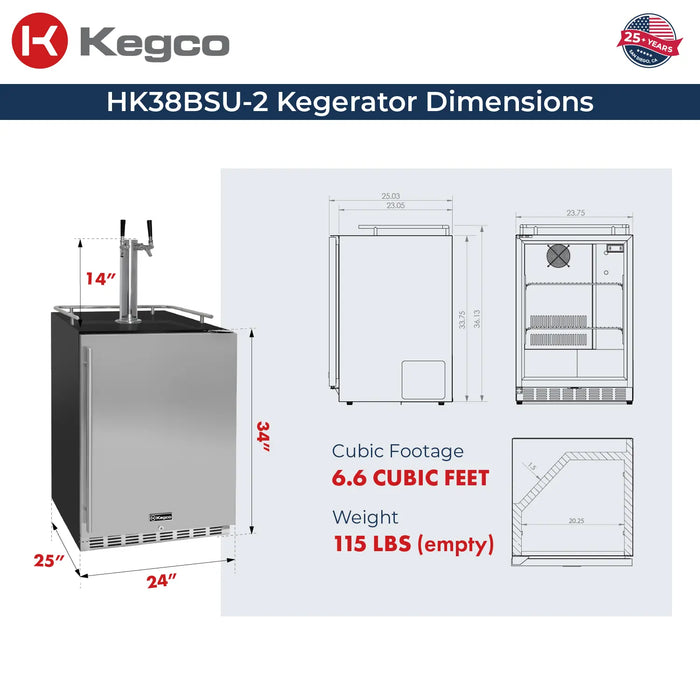Kegco Undercounter Commercial-Grade Dual Tap Digital Kegerator