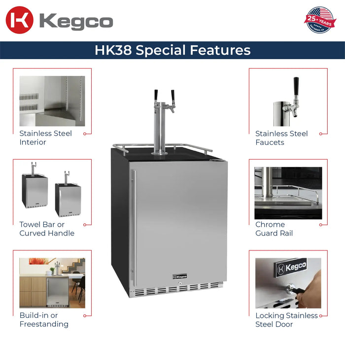 Kegco Undercounter Commercial-Grade Dual Tap Digital Kegerator