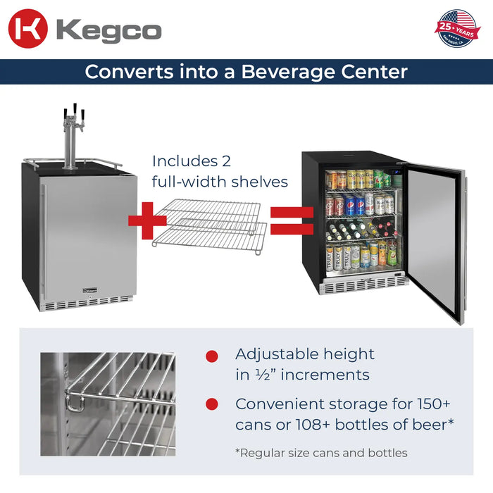 Kegco Undercounter Commercial-Grade Triple Tap Digital Kegerator