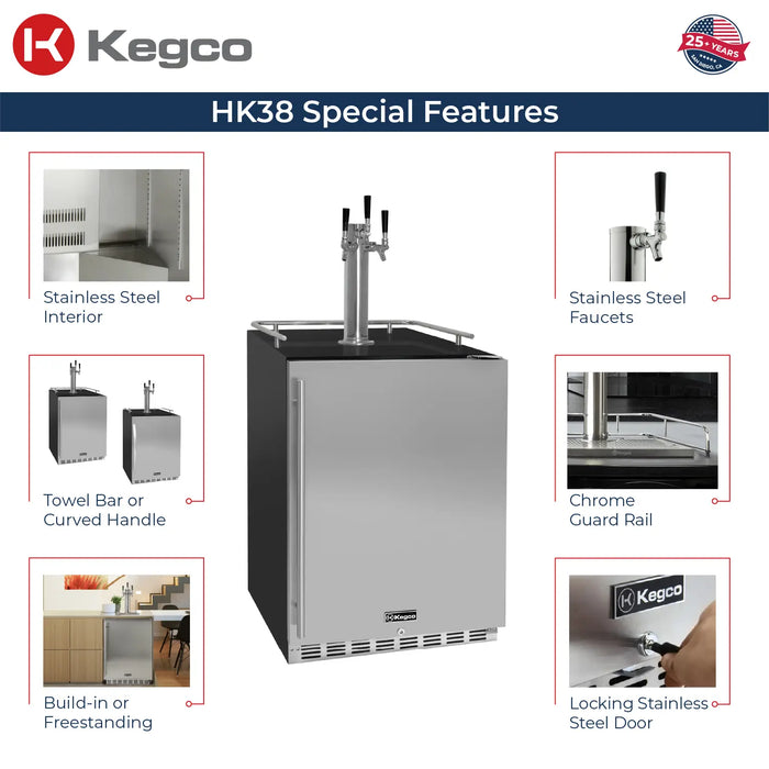Kegco Undercounter Commercial-Grade Triple Tap Digital Kegerator
